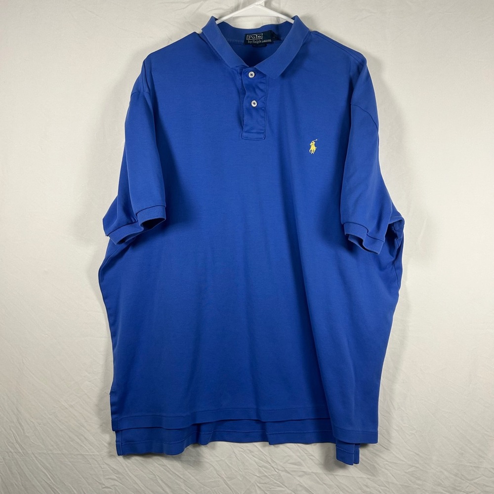 Polo Ralph Lauren‎ Polo Shirt Mens XXL Blue Vintage Short Sleeve Yellow Pony
